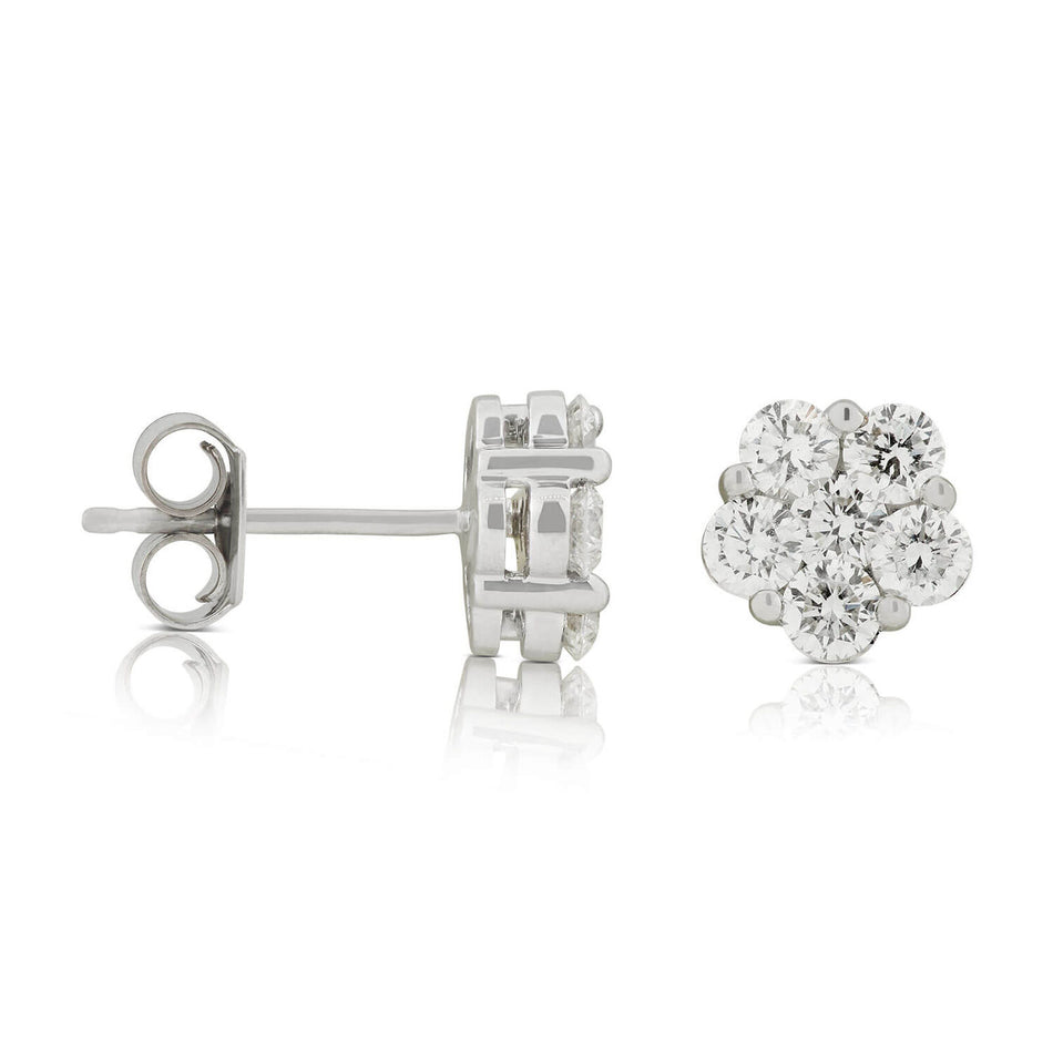 AGI Certified 2.00ctw Lab Diamond Floral Cluster Stud Earrings in 14kt White Gold