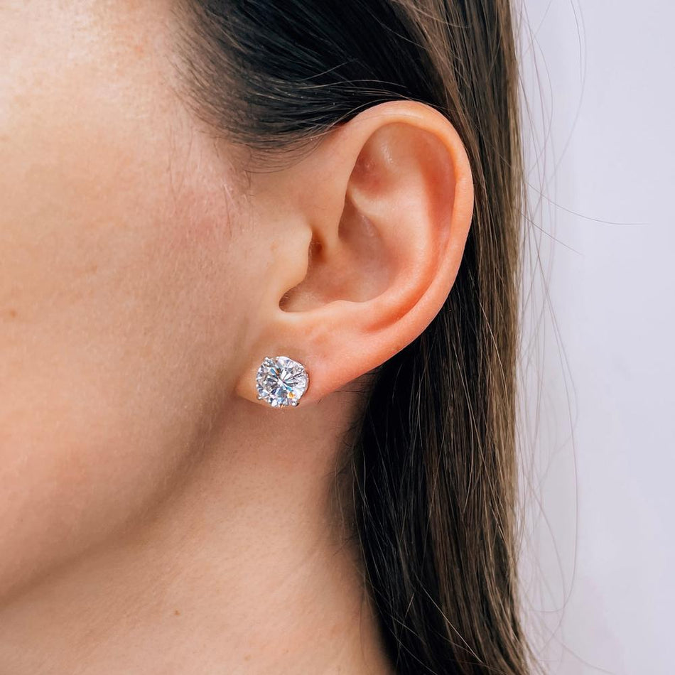 AGI Certified 6 CTW Lab Grown Diamond Stud Earrings in 14K White or Yellow Gold – G VS Round Cut