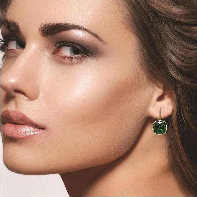 4.50CTW Lab Grown Cushion Cut Emerald Drop Earrings in 925 Sterling Silver - 8mm Square Gems