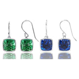 2 Pair Pack: 9.00 CTW Cushion Cut Blue Sapphire & Emerald Drop Earrings Set in .925 Sterling Silver – Lab Grown, 8mm Square Gems