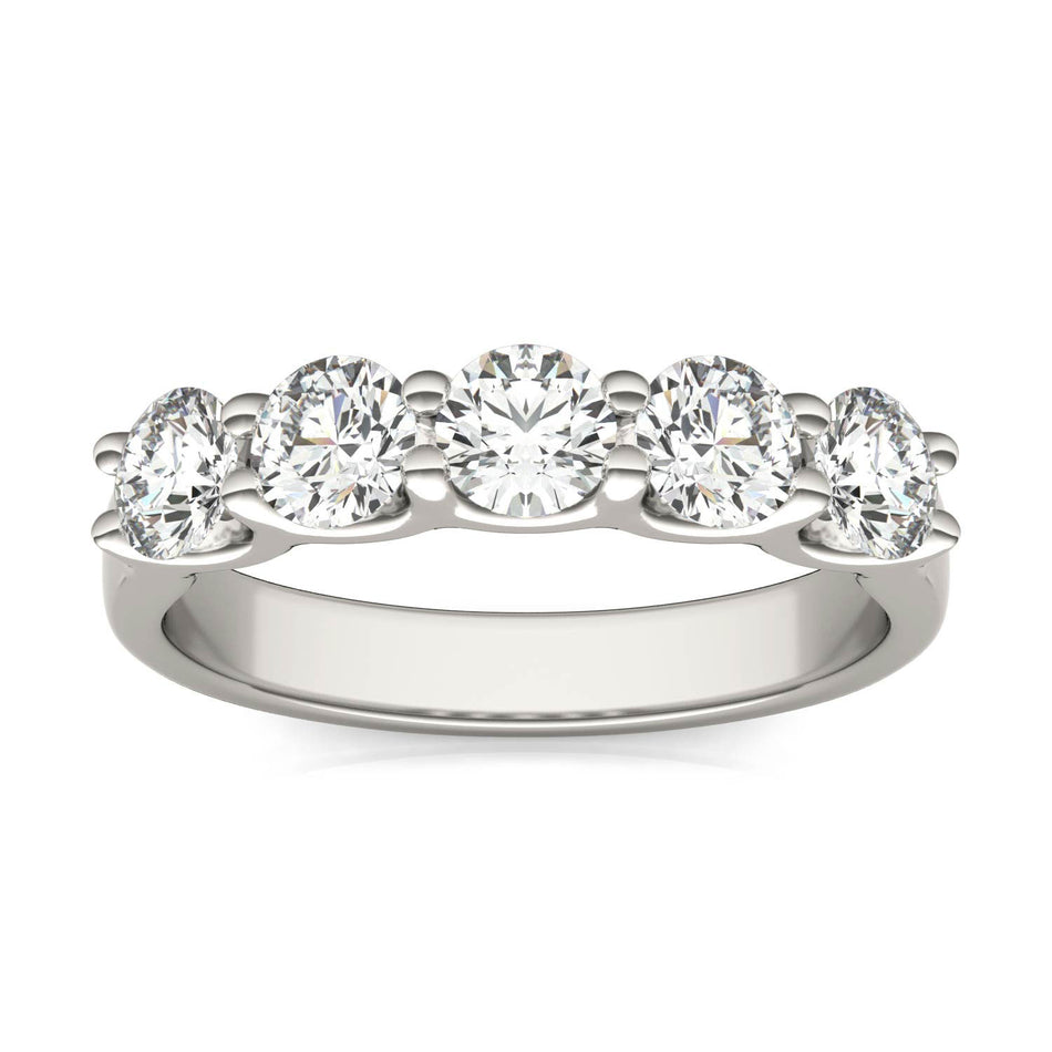 AGI Certified 1 1/4 CTW Round Lab Grown Diamond (G/VS) Five Stone Anniversary Band in 14K White Gold