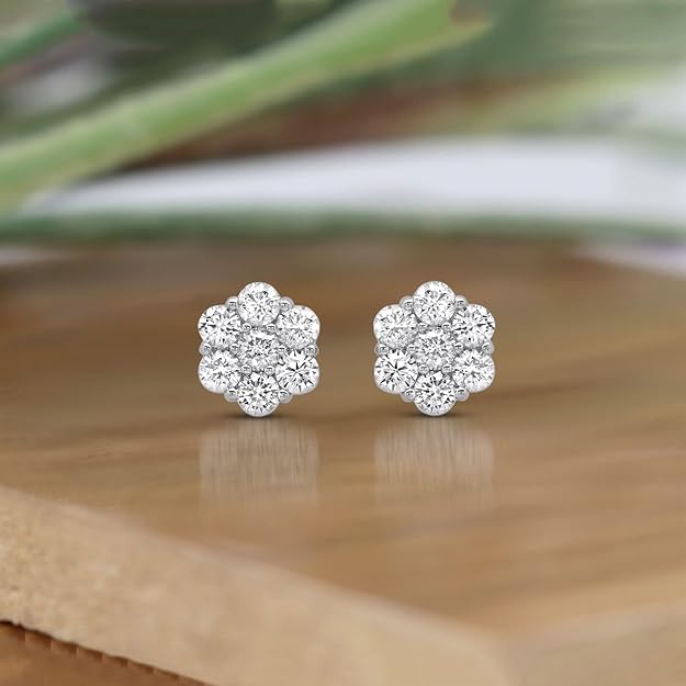 AGI Certified 2.00ctw Lab Diamond Floral Cluster Stud Earrings in 14kt White Gold