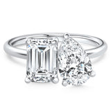 AGI Certified 3.50 CTW Toi Et Moi Lab Grown Diamond Ring in Pear & Emerald Cut 14K White Gold
