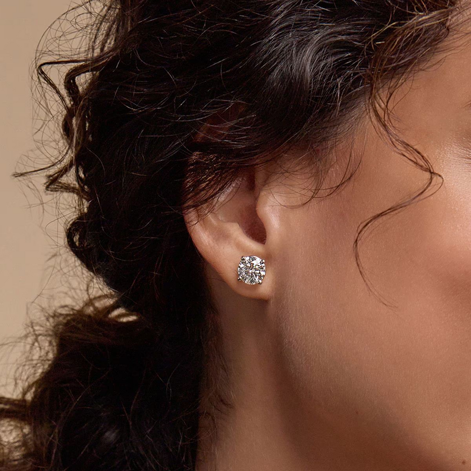 AGI Certified 6 CTW Lab Grown Diamond Stud Earrings in 14K White or Yellow Gold – G VS Round Cut