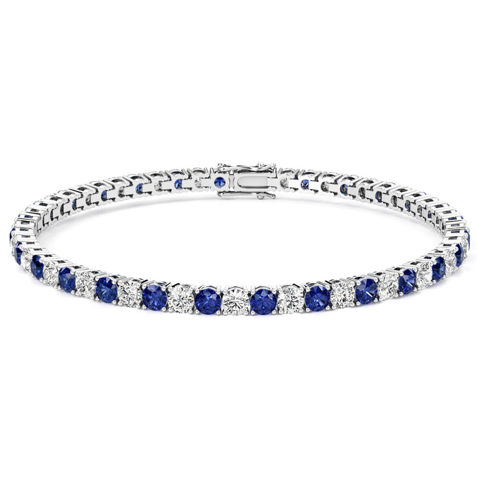 7.50 CTW AGI Certified Lab Created Blue Sapphire & Diamond Tennis Bracelet in 14K White Gold Overlay