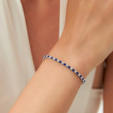 7.50 CTW AGI Certified Lab Created Blue Sapphire & Diamond Tennis Bracelet in 14K White Gold Overlay