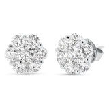 AGI Certified 2.00ctw Lab Diamond Floral Cluster Stud Earrings in 14kt White Gold