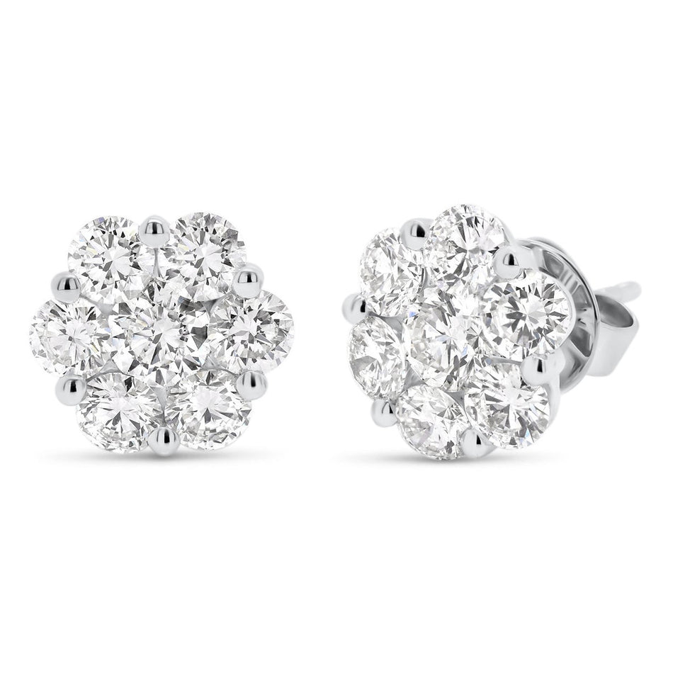 AGI Certified 2.00ctw Lab Diamond Floral Cluster Stud Earrings in 14kt White Gold