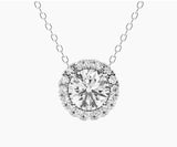 AGI Certified Lab-Grown Diamond Halo Pendant Necklace in 14kt White Gold – 1 CTW or 2 CTW