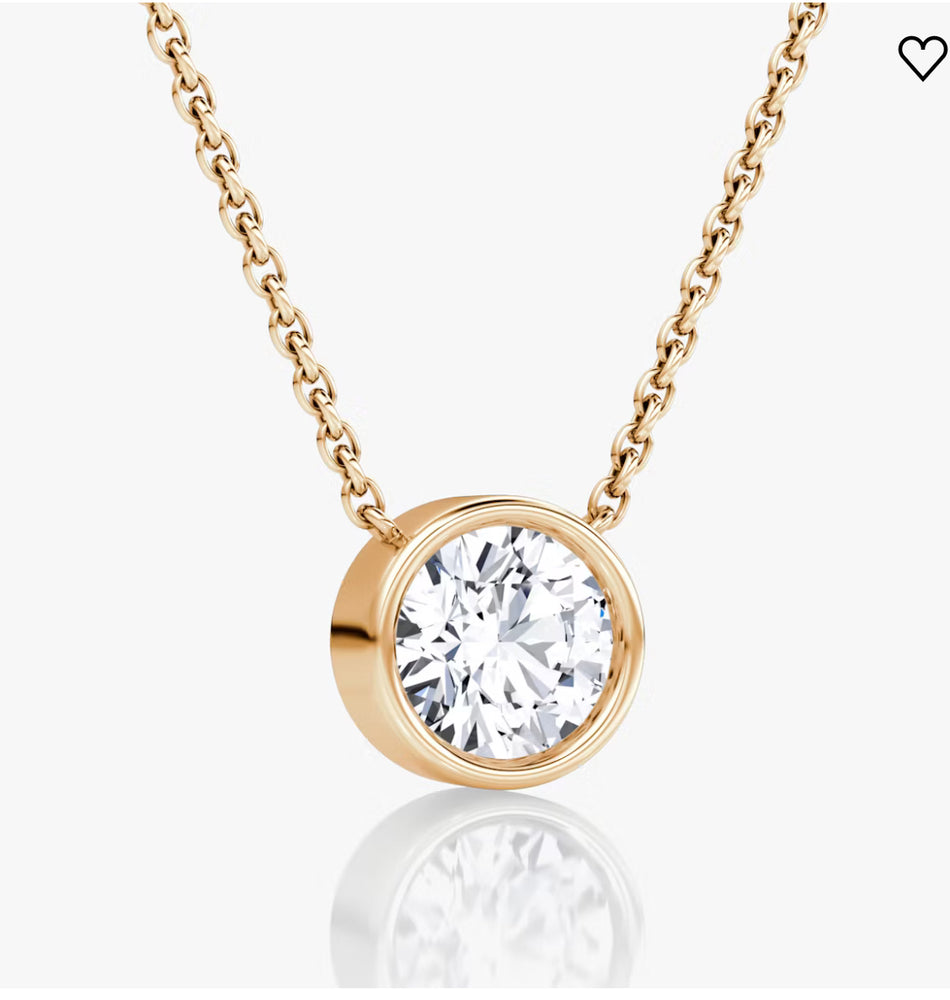 AGI Certified 1.00 Ctw Bezel Set Round Lab Grown Diamond Pendant - G/VS Clarity in Choice of 14K White or Yellow Gold