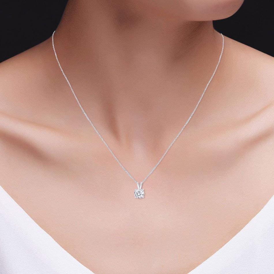 .80 CTW Certified Genuine Moissanite Solitaire Pendant Necklace - Choice of 14k White or Yellow Gold