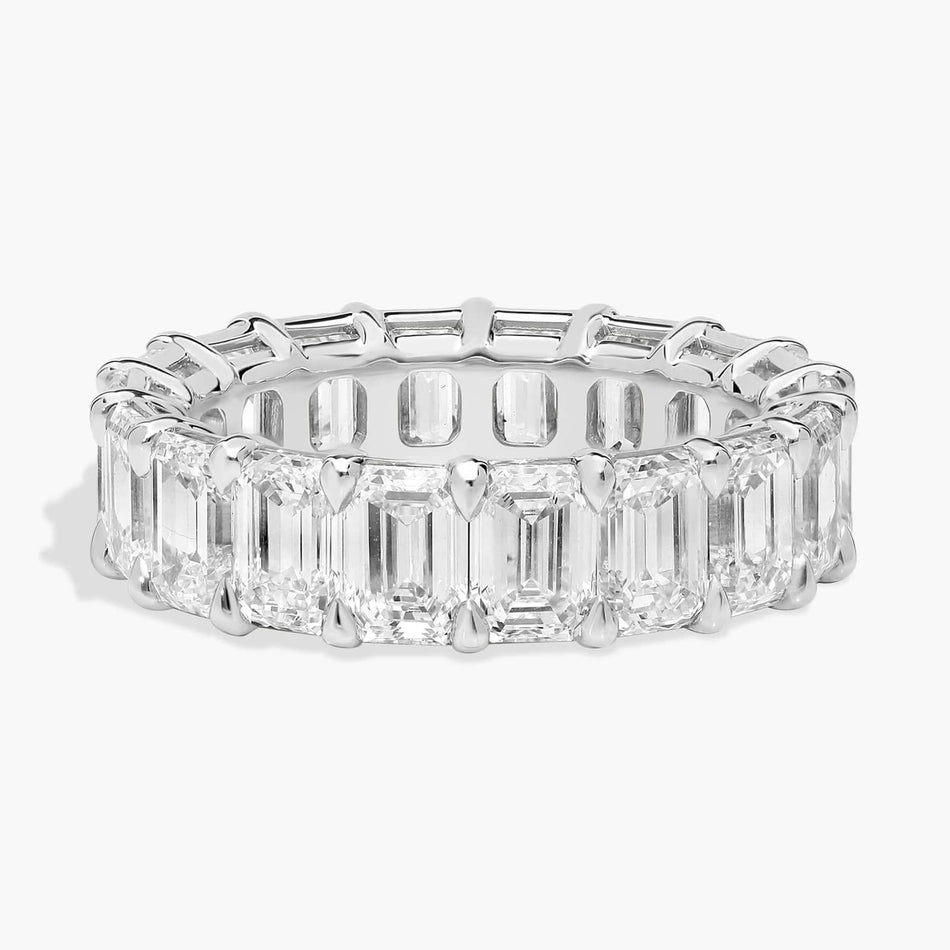 5.00 CTW Created Moissanite Emerald Cut Eternity Band Ring in 14k White Gold Overlay