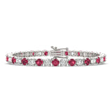 7.50 CTW AGI Certified Lab Created Ruby & Diamond Tennis Bracelet in 14K White Gold Overlay