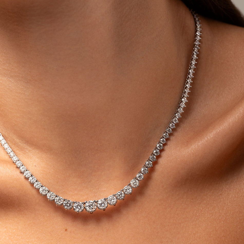 15 CTW Created Moissanite Graduated Tennis Necklace - G-H Color, SI Clarity