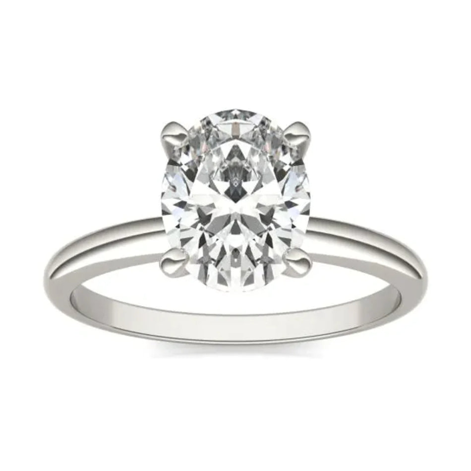 2.00 CTW AGI Certified  Oval Lab Grown Diamond Solitaire Engagement Ring in 14K White Gold (G-VS)