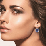2 Pair Pack: 9.00 CTW Cushion Cut Blue Sapphire & Emerald Drop Earrings Set in .925 Sterling Silver – Lab Grown, 8mm Square Gems
