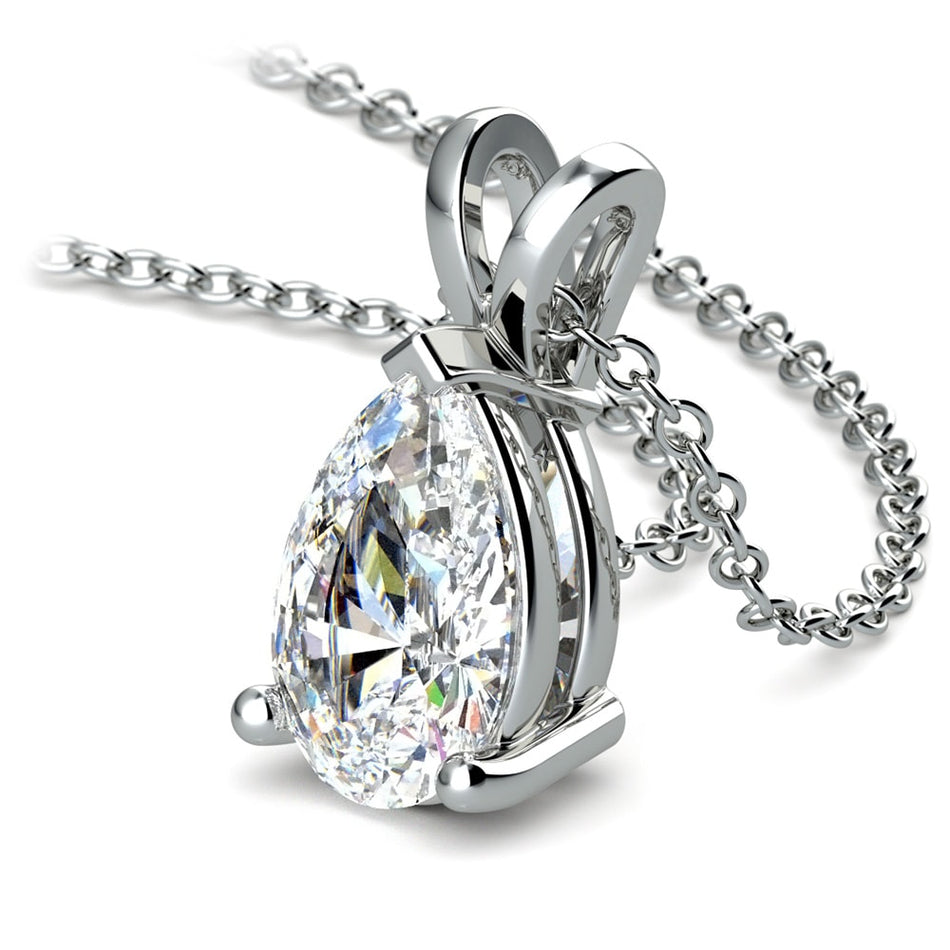 Vossagin AGI Certified 2 CTW Pear Cut Lab-Grown Diamond Pendant in 14K White Gold