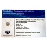 AGI Certified Lab-Grown Diamond Halo Pendant Necklace in 14kt White Gold – 1 CTW or 2 CTW