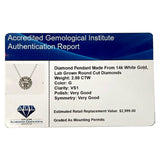 AGI Certified Lab-Grown Diamond Halo Pendant Necklace in 14kt White Gold – 1 CTW or 2 CTW