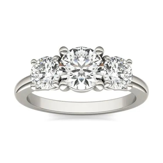 AGI Certified 2 CTW Classic Three-Stone Round Lab Grown Diamond (G-VS) Engagement Ring in 14K White Gold