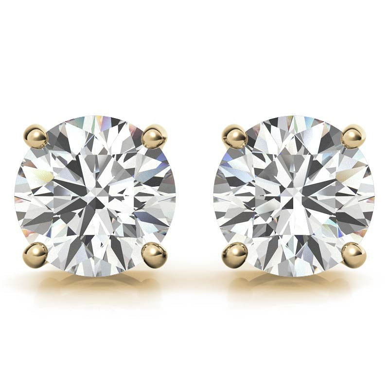 Lab Created Moissanite Stud Earrings (G-VS) in 14K White or Yellow Gold - Choose 1 CTW or 2 CTW