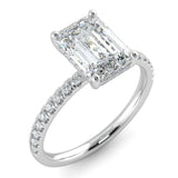 AGI Certified 7.35 CTW Emerald Cut Lab Grown Diamond Pave Engagement Ring in 14K White Gold