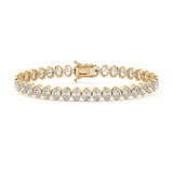 14.00 ctw Bezel-Set Lab Created Oval Sapphire Tennis Bracelet in 14K Yellow Gold Overlay