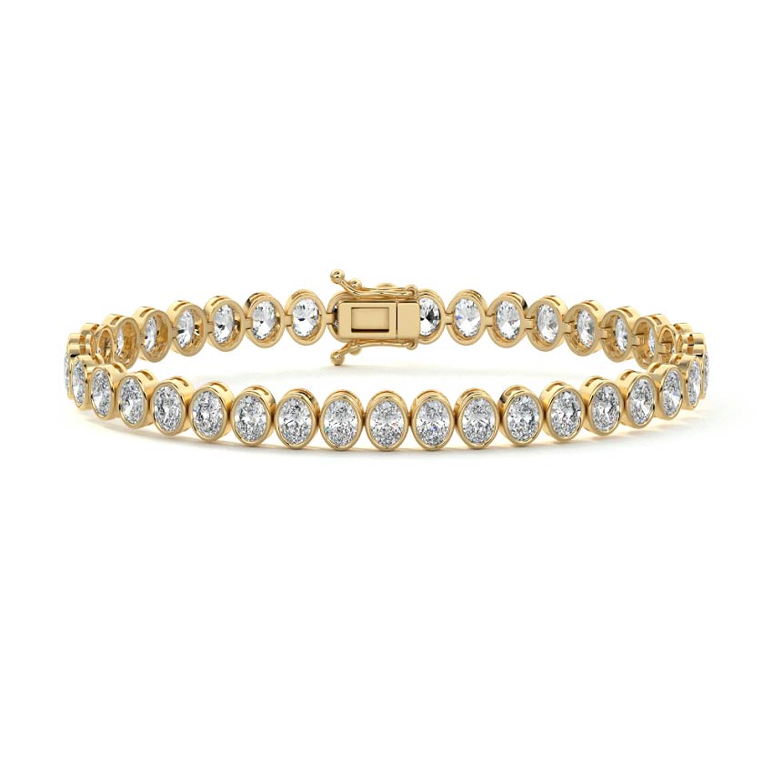 14.00 ctw Bezel-Set Lab Created Oval Sapphire Tennis Bracelet in 14K Yellow Gold Overlay