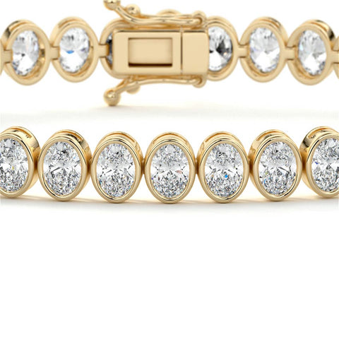 14.00 CTW Bezel-Set Lab Created Oval Sapphire Tennis Bracelet in 14K Yellow Gold Overlay