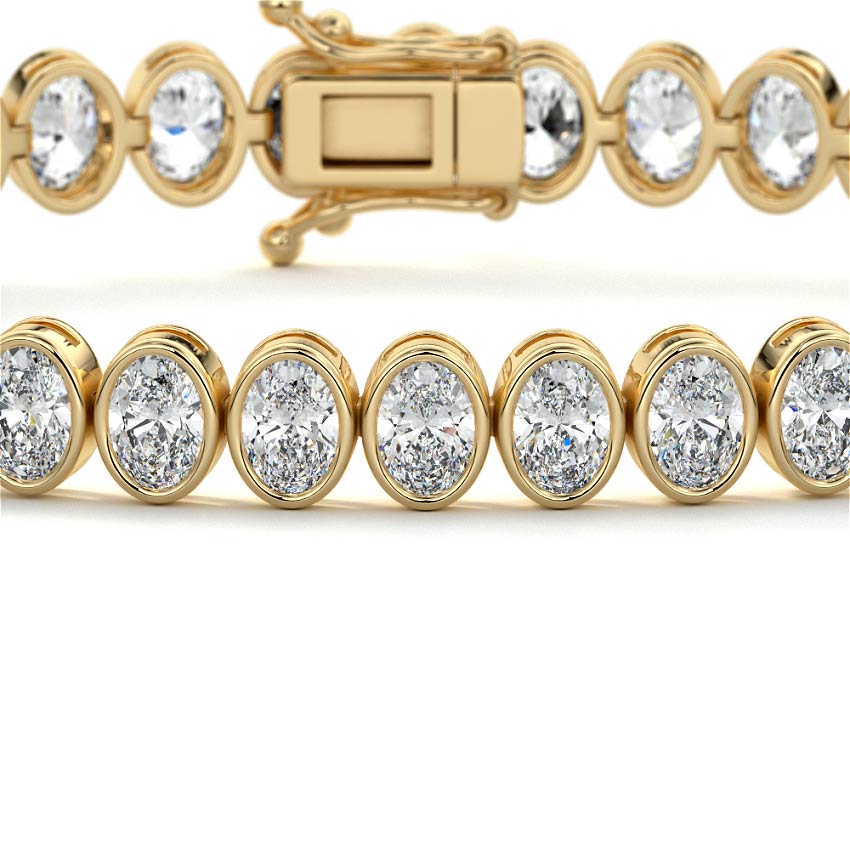 14.00 ctw Bezel-Set Lab Created Oval Sapphire Tennis Bracelet in 14K Yellow Gold Overlay