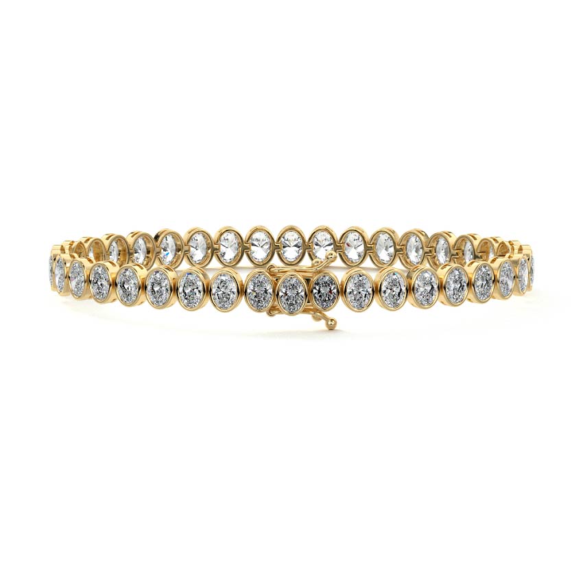 14.00 ctw Bezel-Set Lab Created Oval Sapphire Tennis Bracelet in 14K Yellow Gold Overlay
