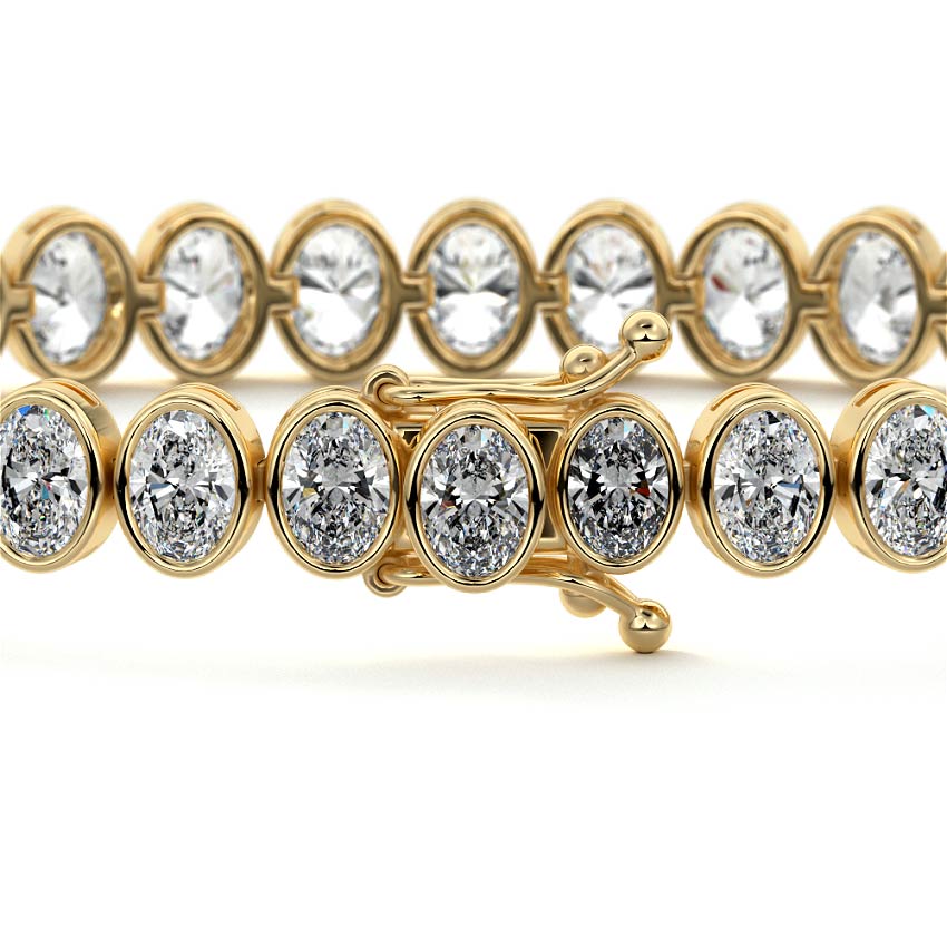 14.00 ctw Bezel-Set Lab Created Oval Sapphire Tennis Bracelet in 14K Yellow Gold Overlay