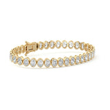 14.00 ctw Bezel-Set Lab Created Oval Sapphire Tennis Bracelet in 14K Yellow Gold Overlay