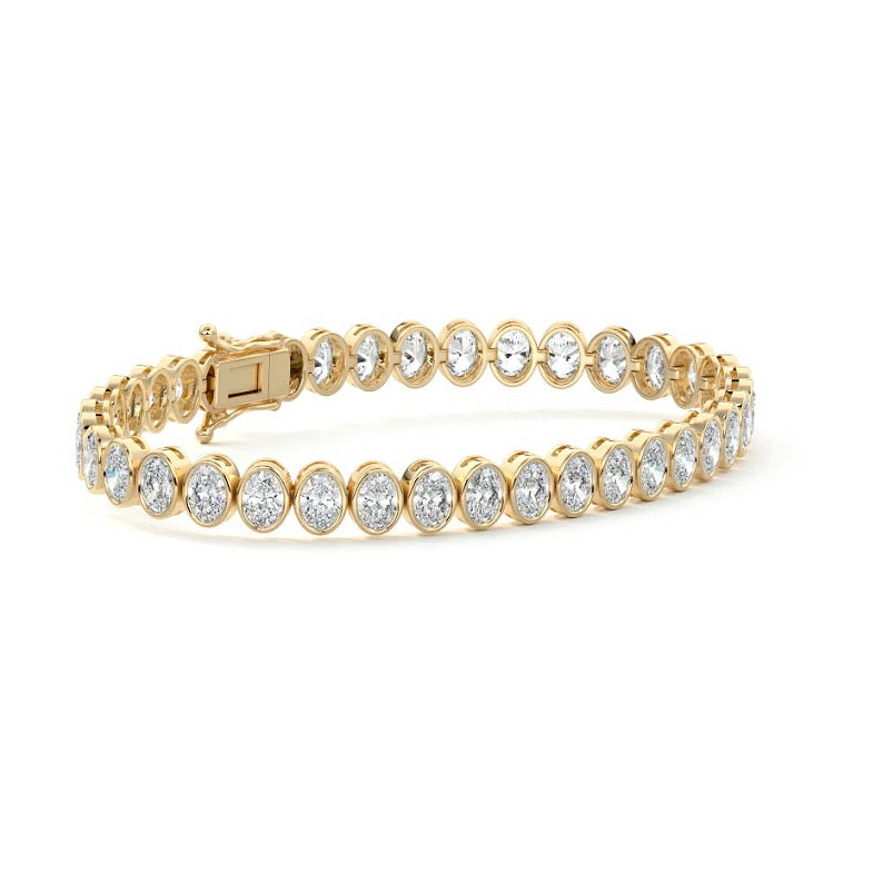 14.00 ctw Bezel-Set Lab Created Oval Sapphire Tennis Bracelet in 14K Yellow Gold Overlay