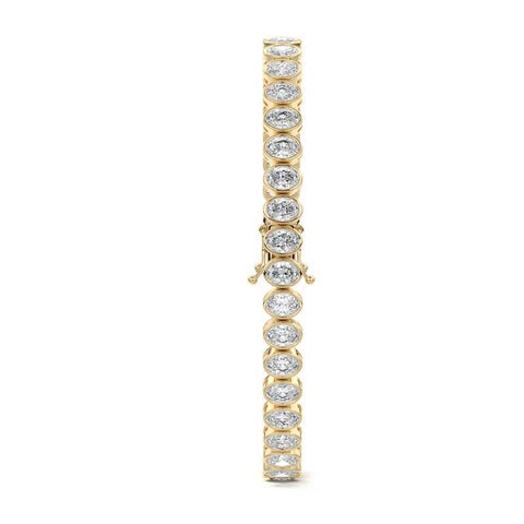14.00 CTW Bezel-Set Lab Created Oval Sapphire Tennis Bracelet in 14K Yellow Gold Overlay