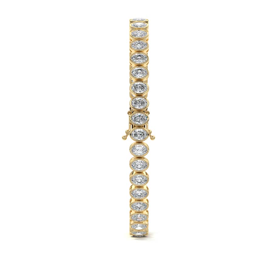14.00 ctw Bezel-Set Lab Created Oval Sapphire Tennis Bracelet in 14K Yellow Gold Overlay