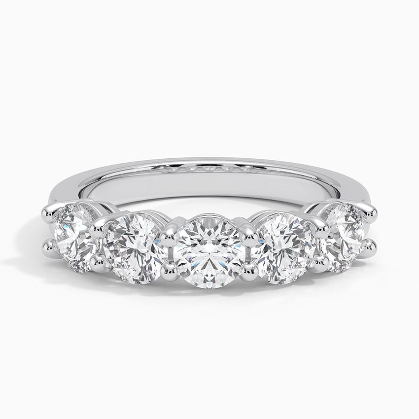 AGI Certified 1.00 CTW Round Lab Grown Diamond Five Stone Eternity Band Ring in 14K Gold Over .925 Sterling