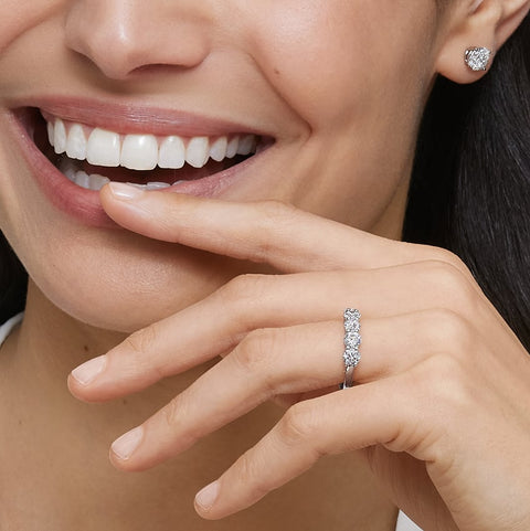 AGI Certified 1.00 CTW Round Lab Grown Diamond Five Stone Eternity Band Ring in 14K Gold Over .925 Sterling