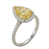 AGI Certified 2.50 CTW Fancy Yellow Pear Cut Lab Grown Diamond Halo Engagement Ring in 14K White Gold