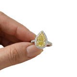 AGI Certified 2.50 CTW Fancy Yellow Pear Cut Lab Grown Diamond Halo Engagement Ring in 14K White Gold