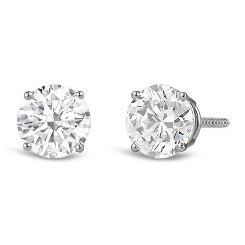 AGI Certified 2.50 CTW Lab Grown Diamond Screw Back Stud Earrings in 14K White Gold