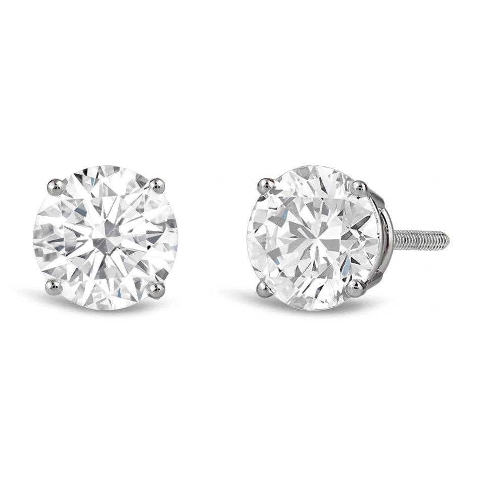 AGI Certified 2.50 CTW Lab Grown Diamond Screw Back Stud Earrings in 14K White Gold