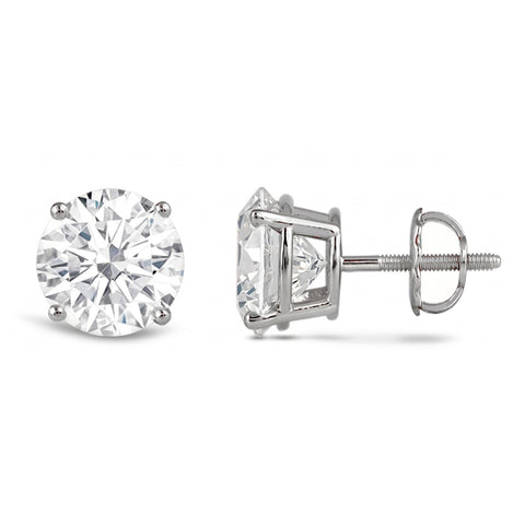 AGI Certified 2.50 CTW Lab Grown Diamond Screw Back Stud Earrings in 14K White Gold