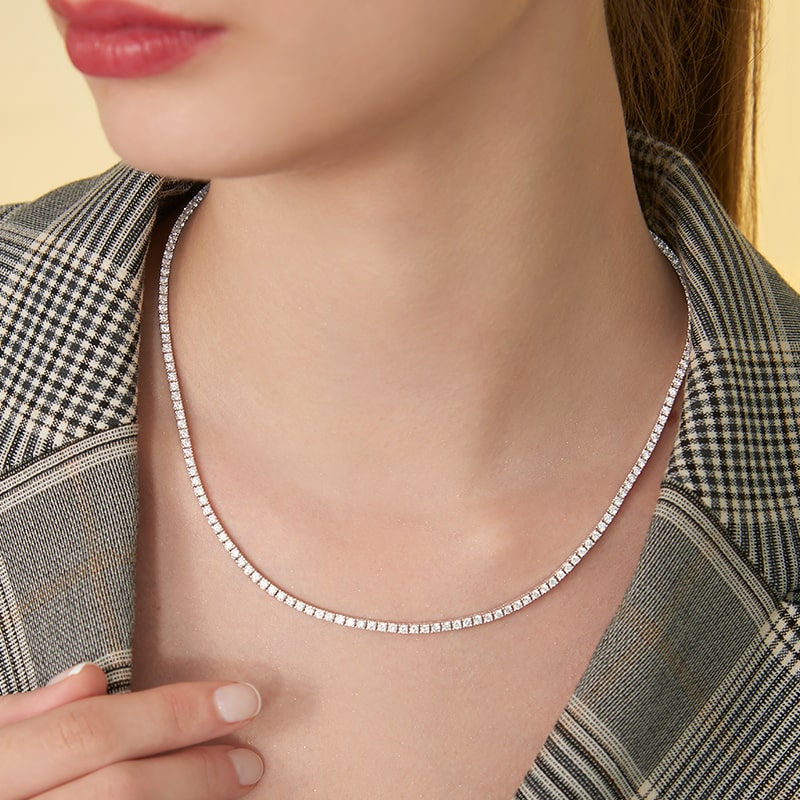 8.00 CTW AGI Certified Lab Grown Diamond Tennis Necklace in 14K White or Yellow Gold (F/VS)