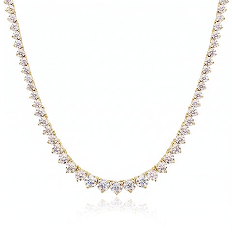 20 CT Created White Sapphire Graduated Tennis Necklace – 14K Yellow Gold Overlay