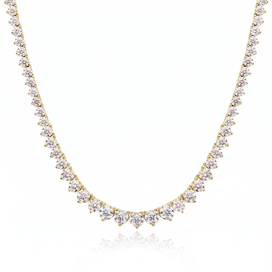 20 CT Created White Sapphire Graduated Tennis Necklace – 14K Yellow Gold Overlay