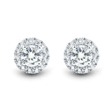 1 CTW AGI Certified Lab Grown Diamond Halo Stud Earrings in 14K White Gold (F-G/VS)