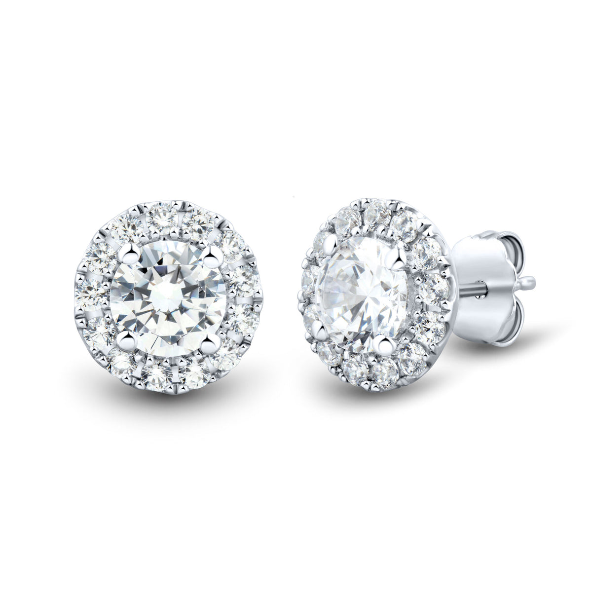 VOSSAGIN 1 CTW AGI Certified Lab Grown Diamond Halo Stud Earrings in 14K White Gold (F-G/VS)