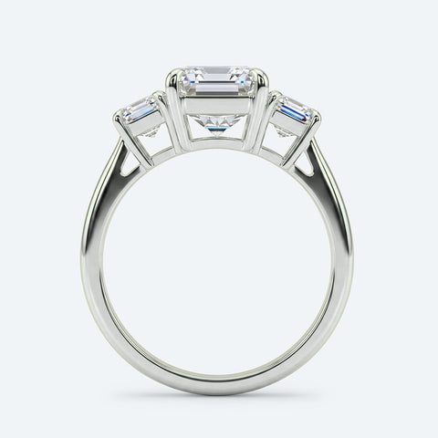 2.00 CTW AGI E/F VS Certified Emerald Cut Lab Grown Diamond Three-Stone Engagement Ring
