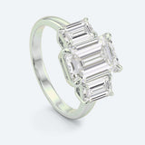 2.00 CTW AGI E/F VS Certified Emerald Cut Lab Grown Diamond Three-Stone Engagement Ring